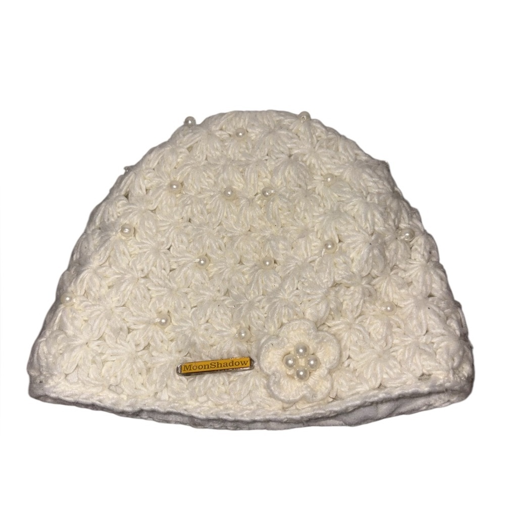 Crochet Knit Pearl Beanie